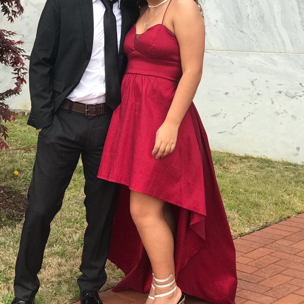 Cute Red High Low Homecoming Dress